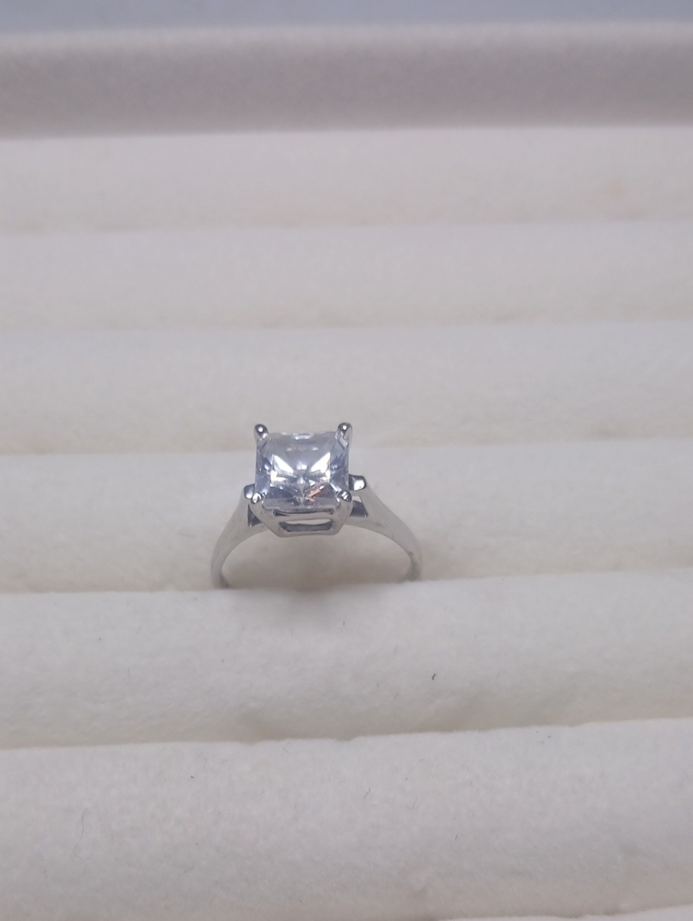 Sterling Silver Solitaire Square-Cut Clear Stone Ring - Silver - Picture 1 of 6